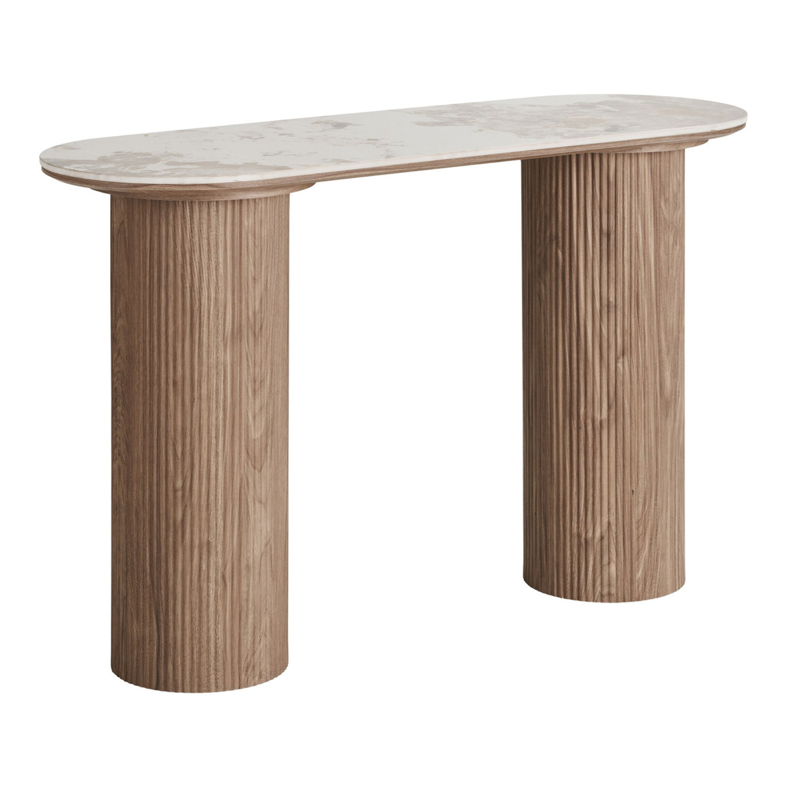 Consolle Athens piano in ceramica bianca e base in legno scanalato 120x40x78 cm