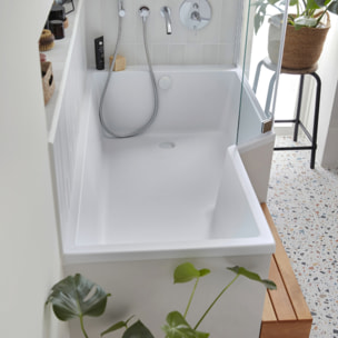 Pack baignoire bain douche antidérapante 160 x 90  Neo version droite + pare bain chromé + tablier en niche