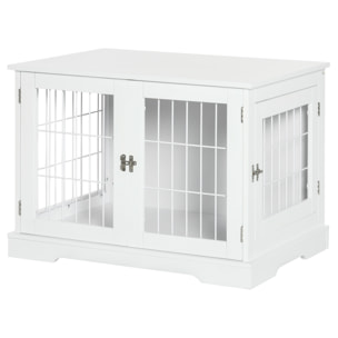 Cage pour chien animaux table d'appoint 2 en 1 - 2 portes verrouillables - dim. 76L x 54,5l x 56H cm - MDF acier blanc