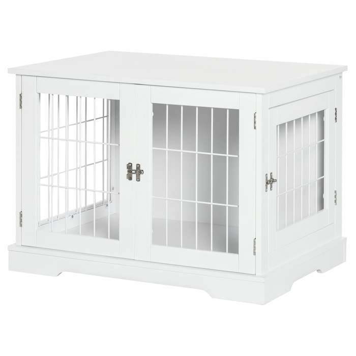 Cage pour chien animaux table d'appoint 2 en 1 - 2 portes verrouillables - dim. 76L x 54,5l x 56H cm - MDF acier blanc