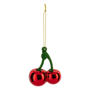 Sujet cerises verre H.9cm rouge et vert