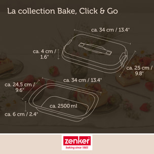 Ensemble de 2 Moules à gâteaux rectangulaire avec couvercle de transport 34 x 24 cm Zenker Bake Click and Go