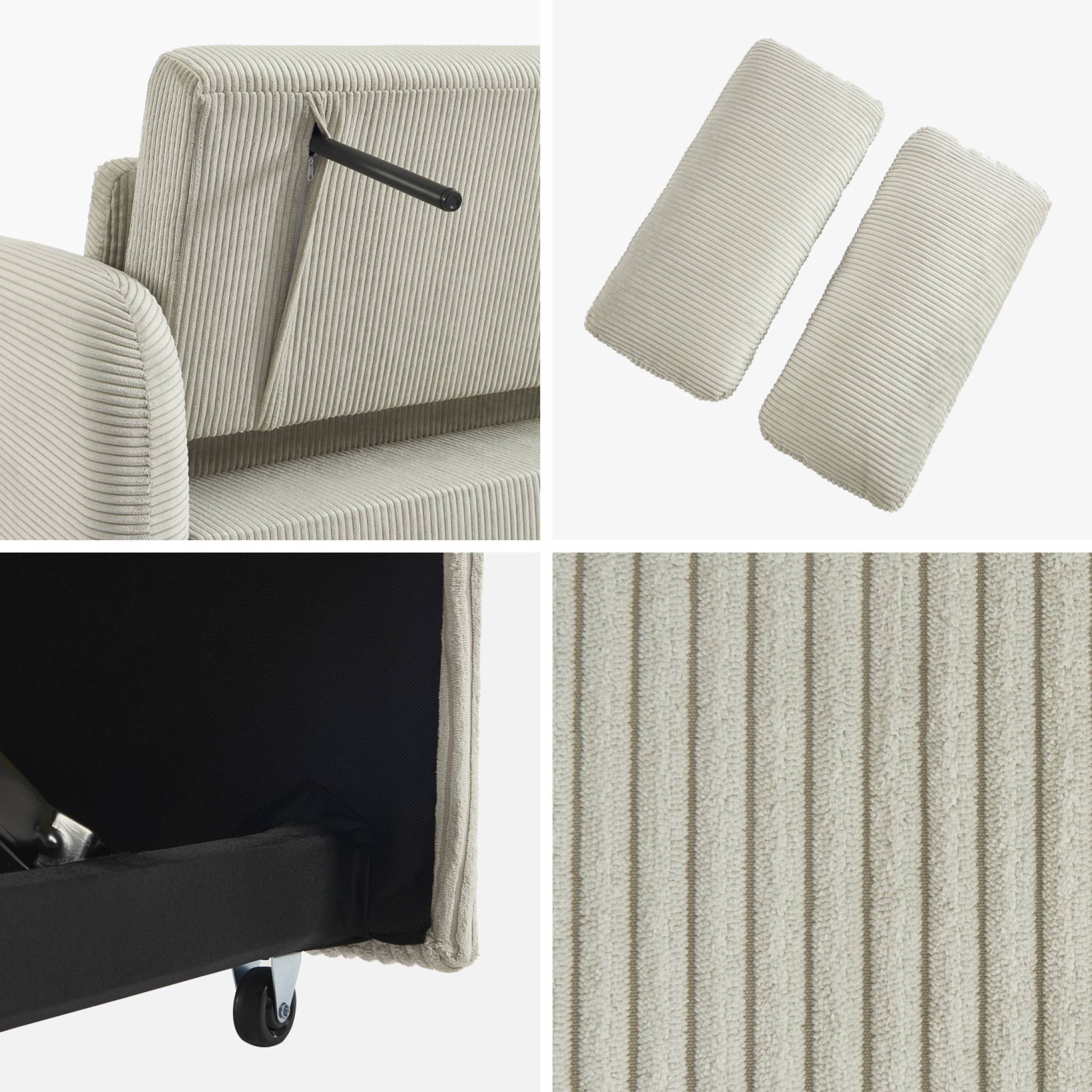 Canapé convertible arrondi 2 places velours côtelé gris clair L 168 x P 90 x H 88cm - Lino