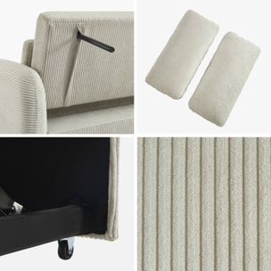 Canapé convertible arrondi 2 places velours côtelé gris clair L 168 x P 90 x H 88cm - Lino