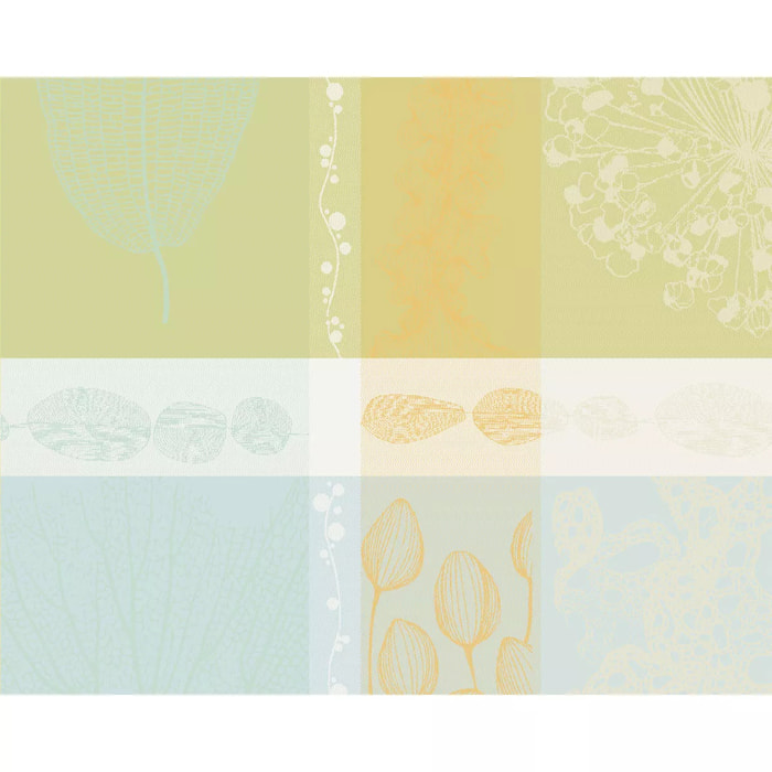 Set pur coton 220 g/m² motif jacquard jaune vert Mille lieues aube