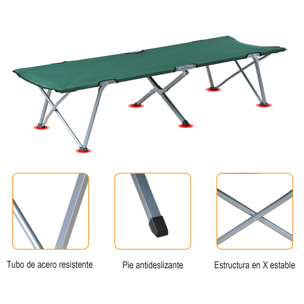 Cama de Camping Plegable Cama de Acampada con Marco Metálico Carga 136 kg para Playa Senderismo 193x64x40 cm Verde
