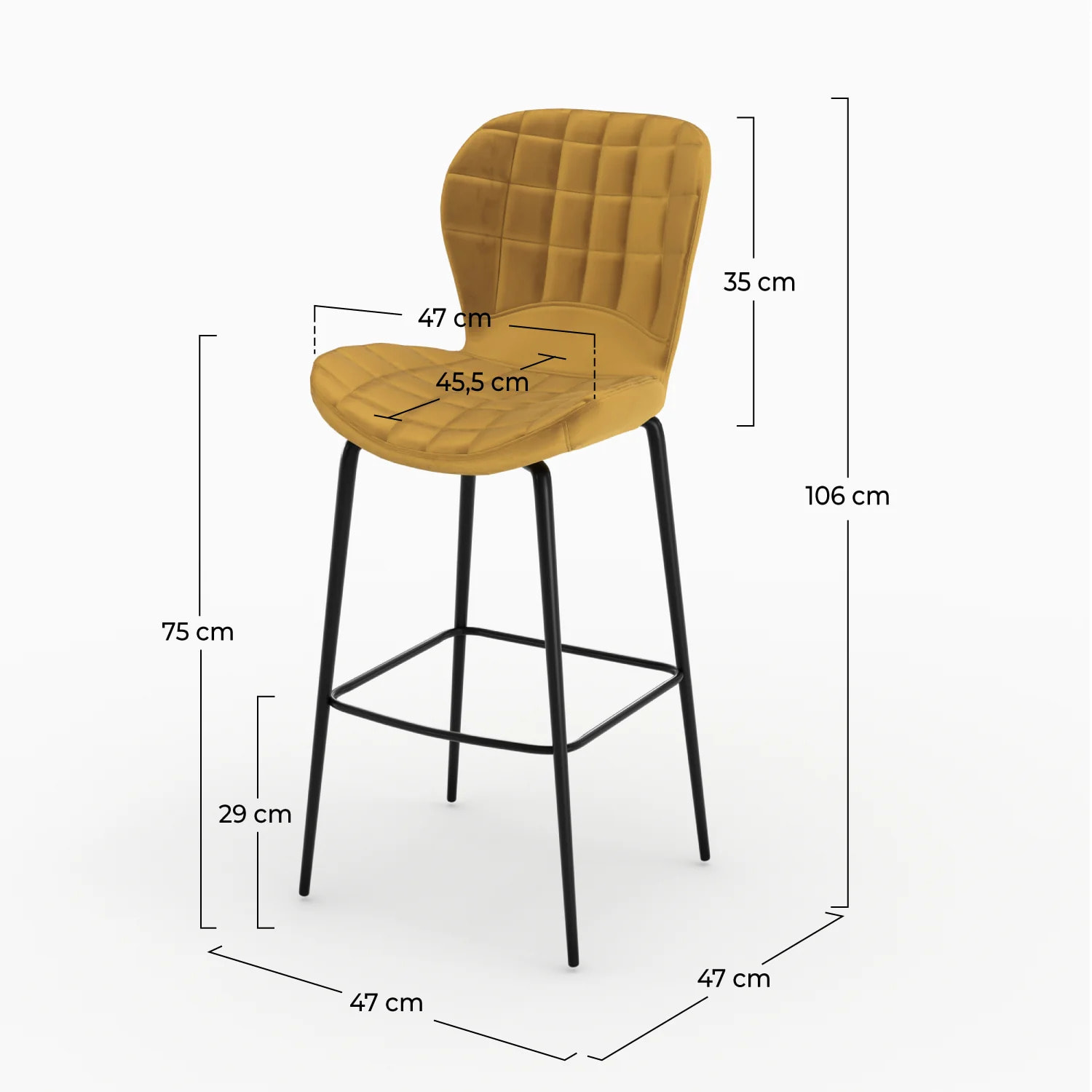 Lot de 2 chaises de bar en velours jaune curry 75 cm - Mazzia