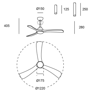 Forlight - Ventilador Bosc ø1220mm Acero, Acrílico Negro, OPAL
