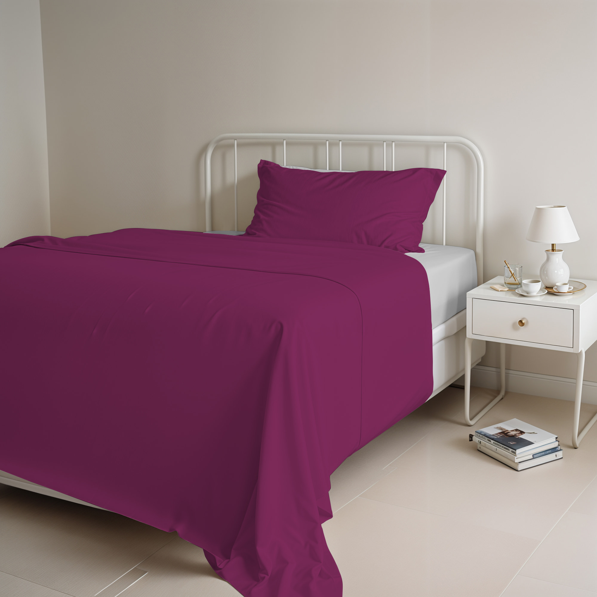COMPLETO LETTO NATURAL COLOR, 100% COTONE - PIAZZA E MEZZA