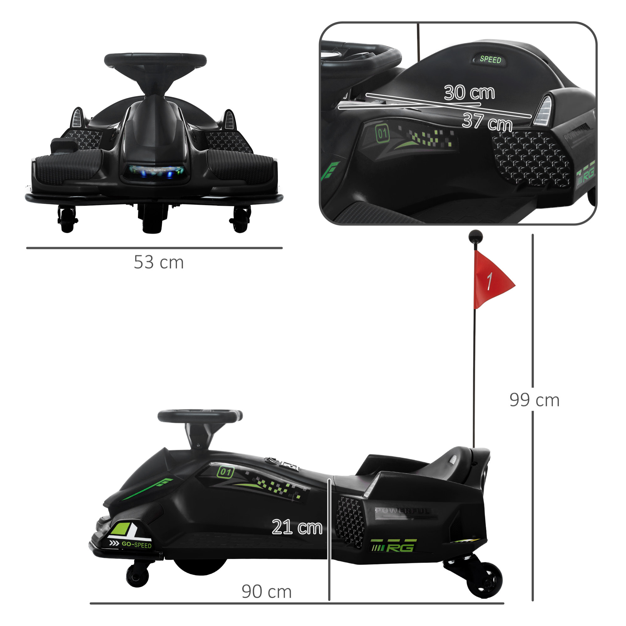 Crazy Cart enfant - Kart électrique enfant 12V 8Km/h max. - Kart Drifting - nombreux effets - noir