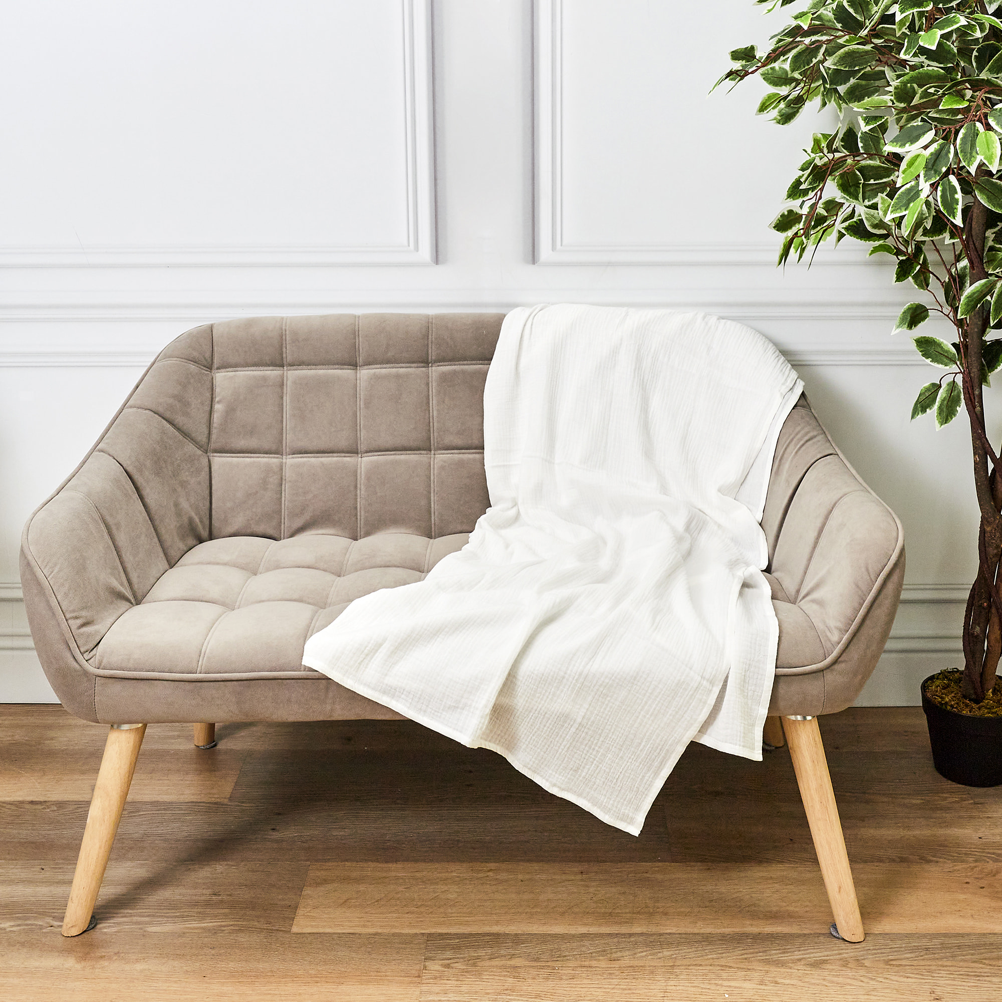 Plaid Gaze De Coton Blanc Craie 120x150cm