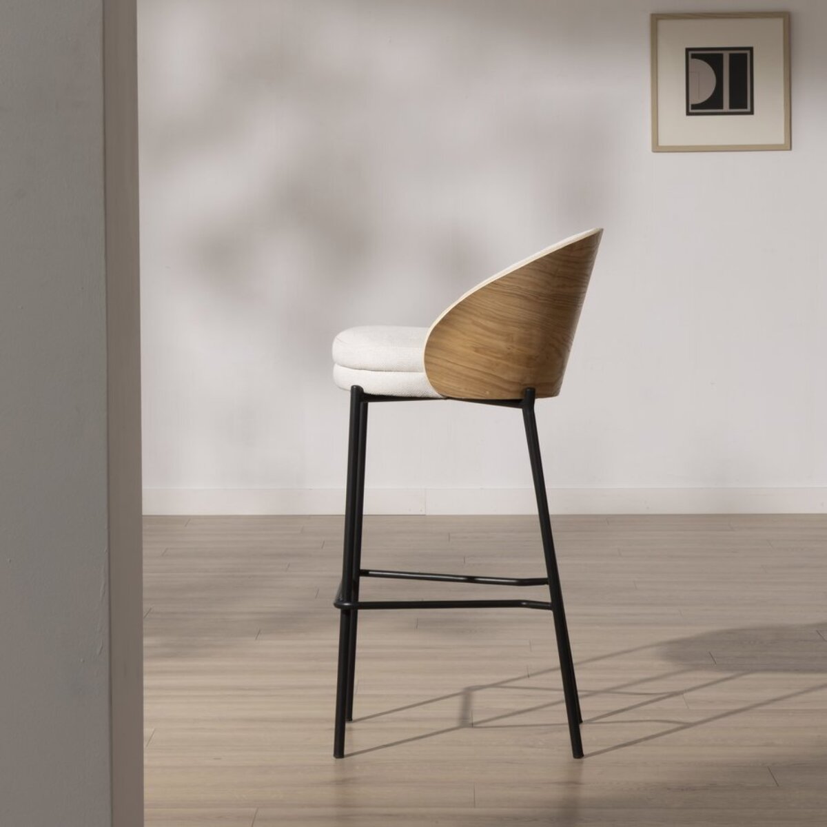 Tabouret de bar Giza -tissu et bois-couleur beige 51 x 95 x 53 cm