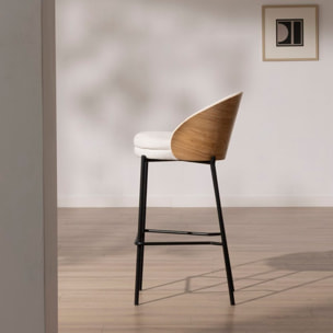 Tabouret de bar Giza -tissu et bois-couleur beige 51 x 95 x 53 cm