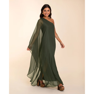 Vestido largo con capa asimétrico