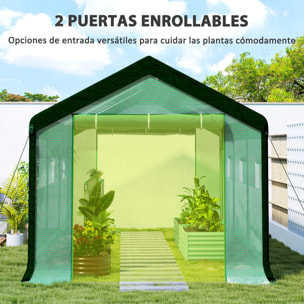 Invernadero de Exterior 6x3x2,8 m Invernadero de Túnel con 6 Ventanas Cubierta de PE Anti-UV y 2 Puertas Enrollables con Cremallera Invernadero para Jardín Patio Verde