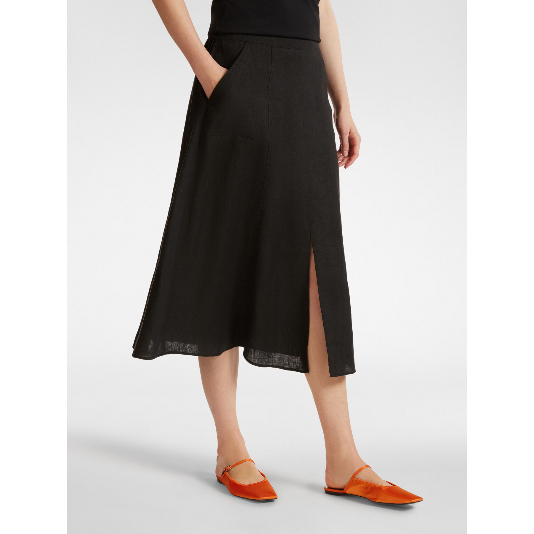 Elena Mirò - Falda de nesgas en lino - Negro