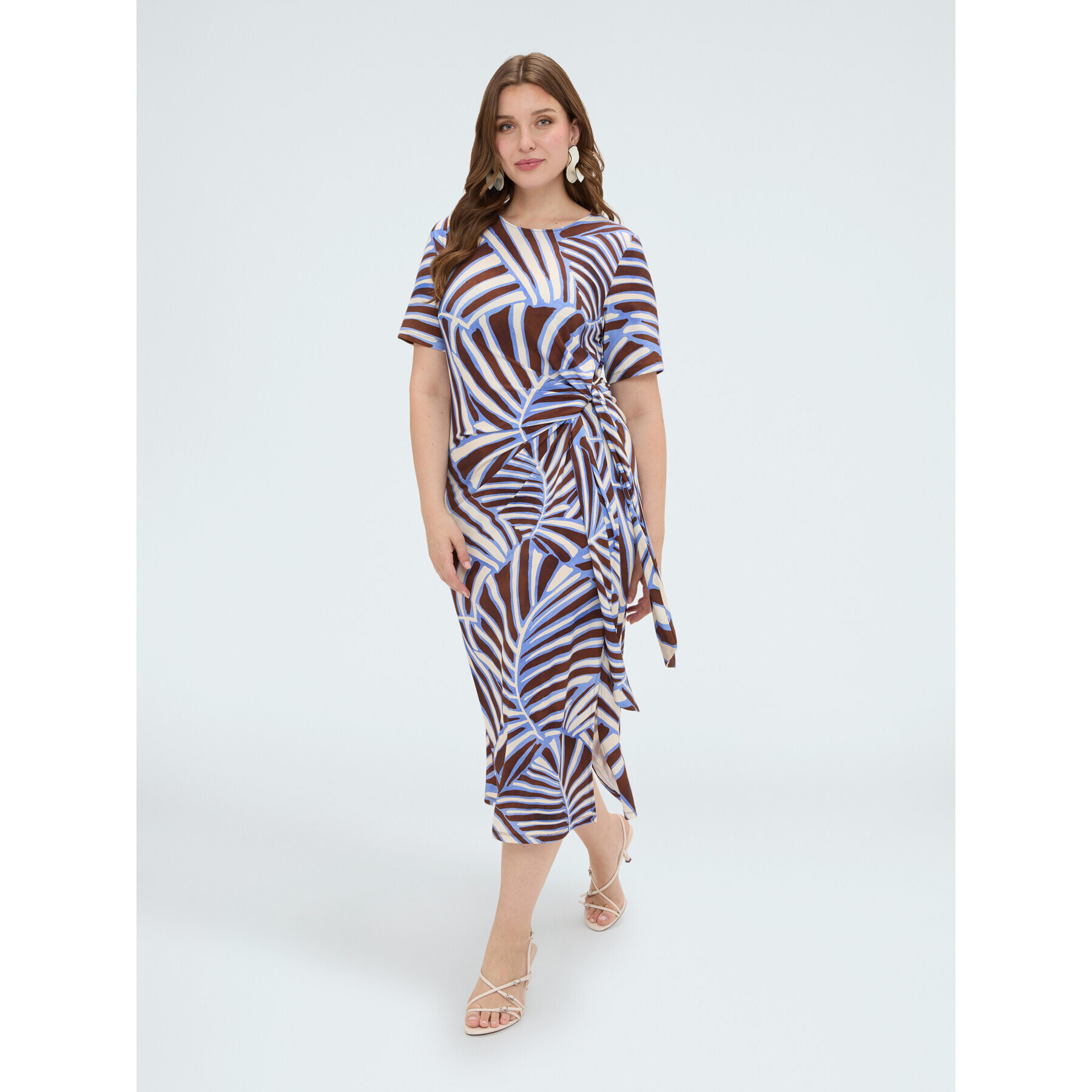 Fiorella Rubino - Vestito midi con stampa e nodo - Marrone