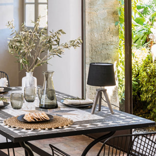 Lampe mini trépied - bois et gris H31 cm