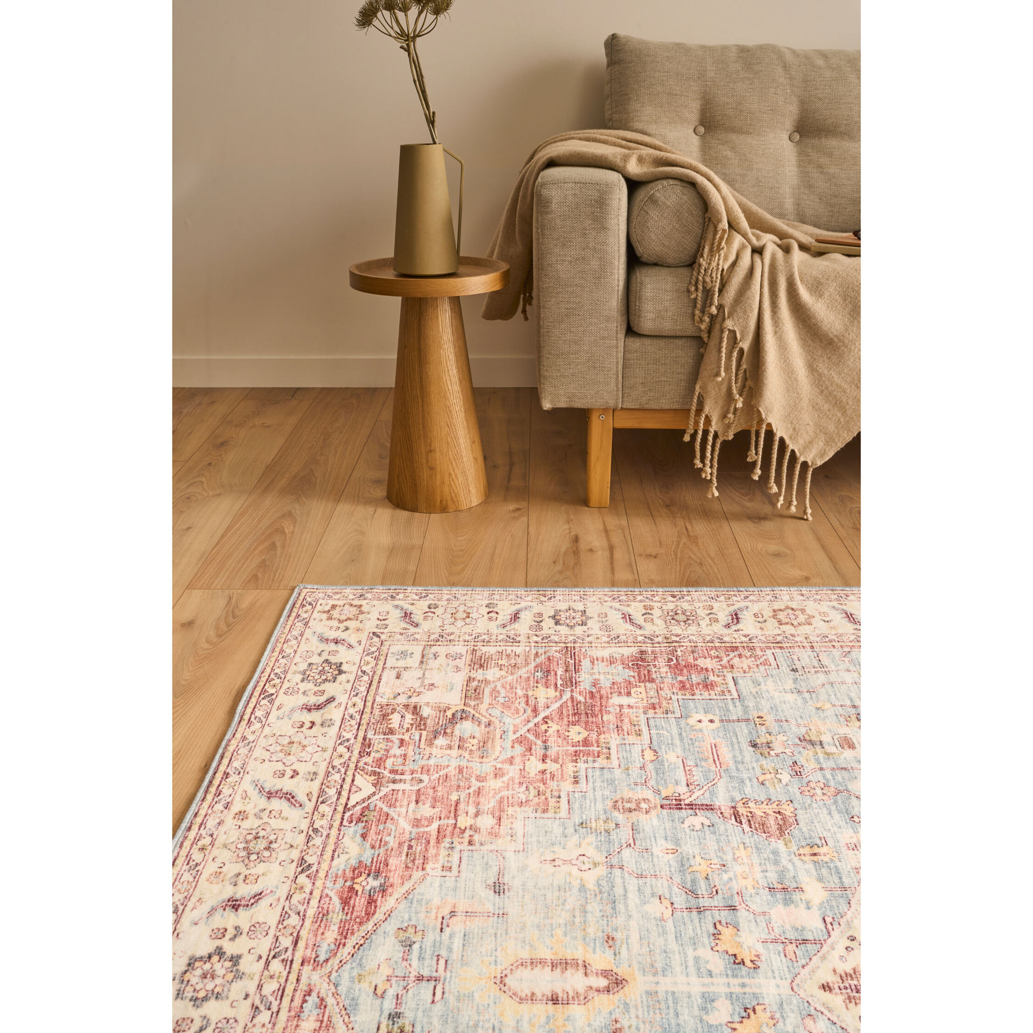 OTTOMAN - Tapis à poils courts doux à motif vintage multicolore