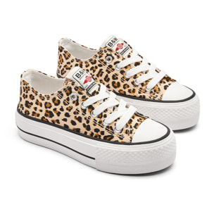 Sneakers basse con plateau e stampa leopardata