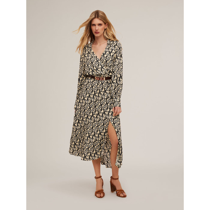 Motivi - Vestito midi in viscosa fantasia anelli - Beige