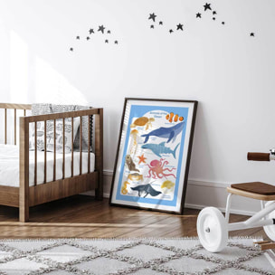 Affiche enfant animaux marins  Affiche sous cadre noir