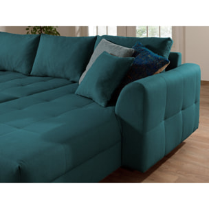 Rune - canapé panoramique avec pouf d'appoint - 7 places - style scandinave - gauche - Bleu canard