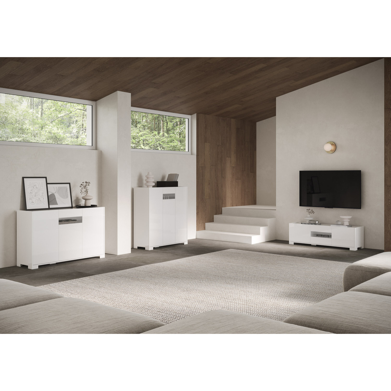 Aparador alto 2 puertas 70x35x110 Riflesso blanco brillante