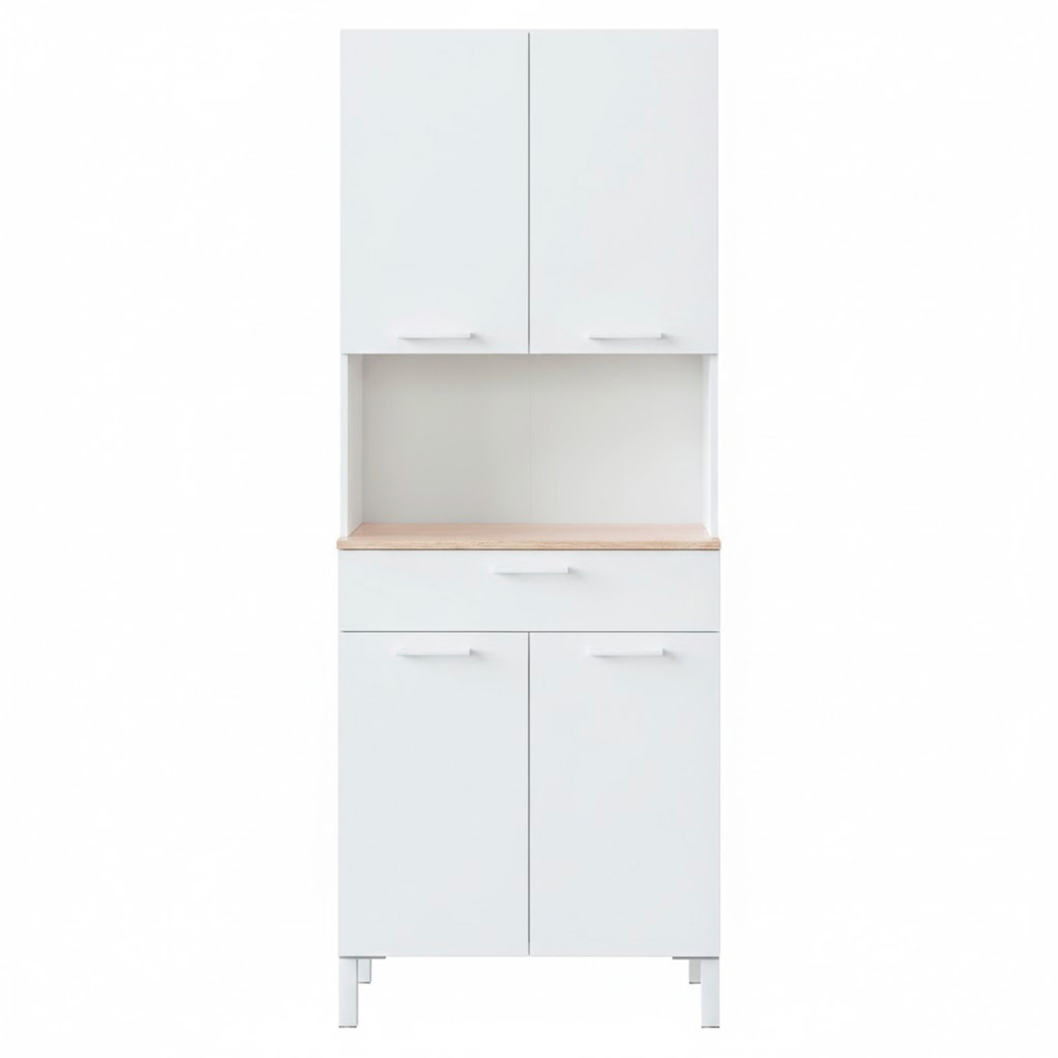 Mobile Ausiliario Da Cucina Mobiletto Con Vano Microonde Credenza Alta con 4 Ante e 1 Cassetto Madia Dispensa 186 x 72 x 40 Cm Bianco E Rovere