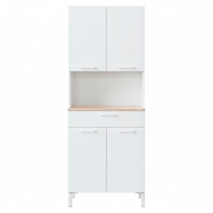 Mobile Ausiliario Da Cucina Mobiletto Con Vano Microonde Credenza Alta con 4 Ante e 1 Cassetto Madia Dispensa 186 x 72 x 40 Cm Bianco E Rovere