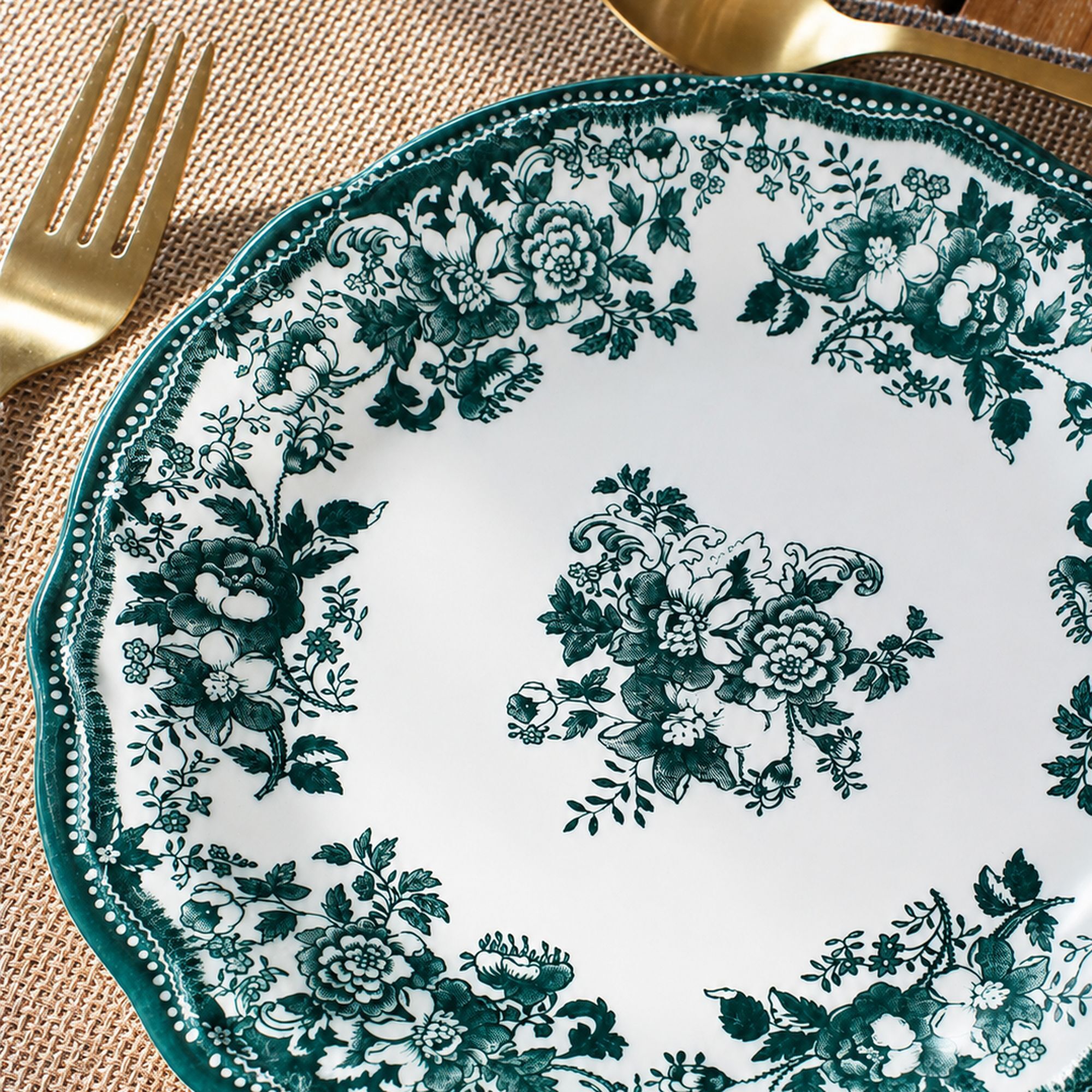 Service de table 36 pièces en grès blanc et vert FAUSTINE