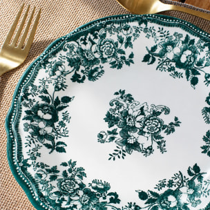 Service de table 36 pièces en grès blanc et vert FAUSTINE