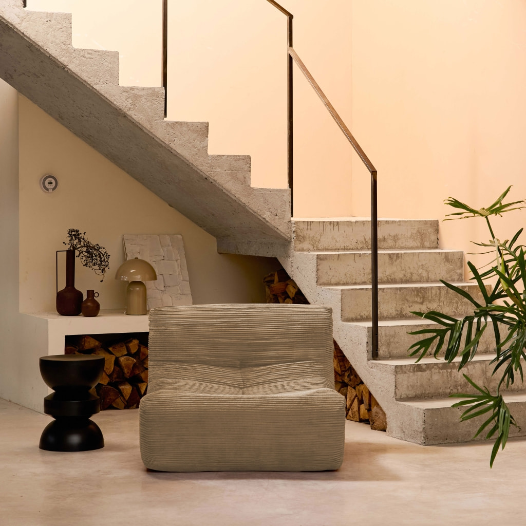 Chauffeuse velours côtelé 1 place taupe L 91 x P 105 x H 72 cm - SOKOL