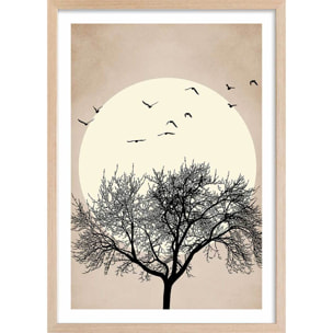 Affiche dessin ""Arbre scintillant"" Affiche + cadre en bois - Chêne