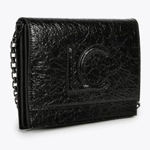 Borsa a tracolla piatta con patta in effetto pelle lucida