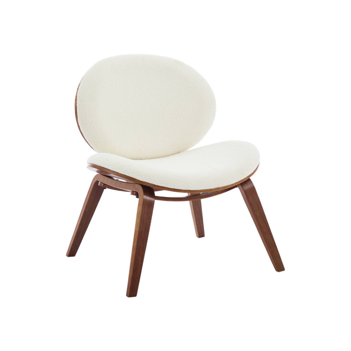 Fauteuil relax décor bois courbé placage effet noyer et bouclette texturée