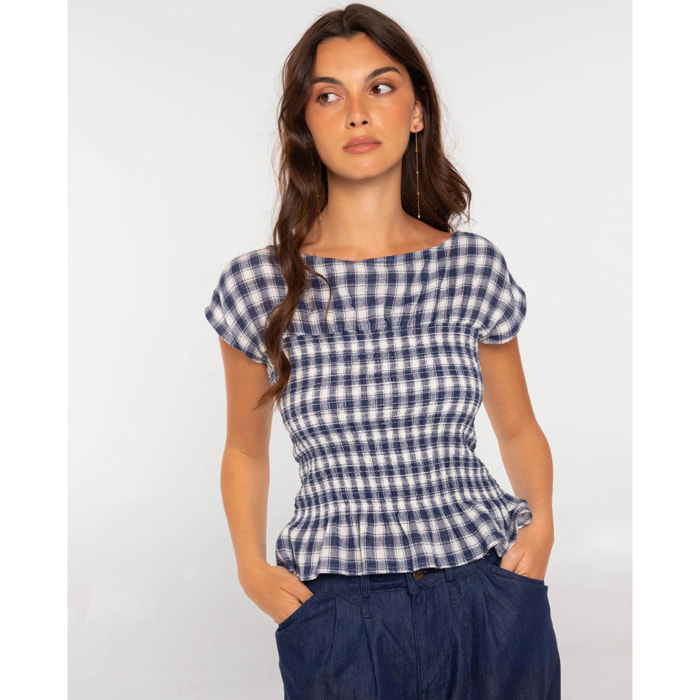 Blusa de mujer con nido de abeja y cuadros