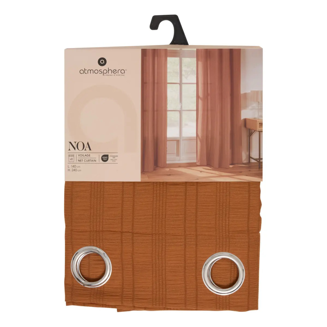 Voilage Noa motif rayures plissées140x240cm terracotta