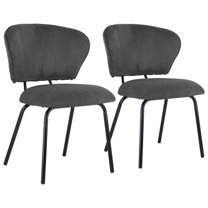 Lot de 2 chaises en velours côtelé gris foncé NILSA