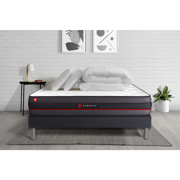 Pack matelas REGEN + sommier noir + Couette + 2 oreillers