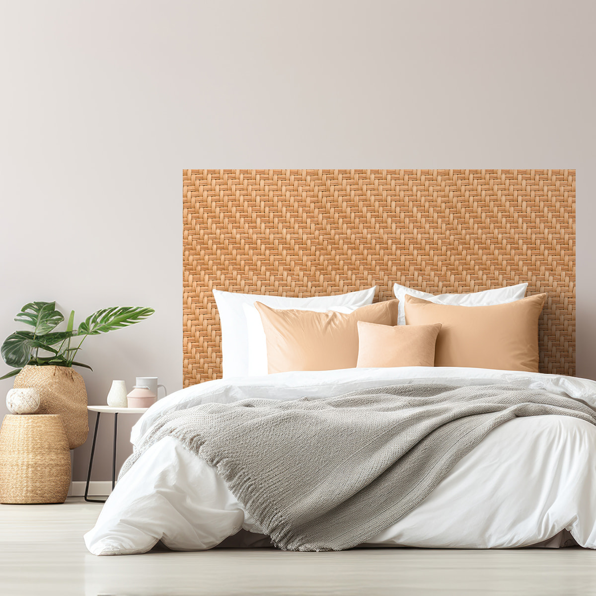 Rouleau revêtement adhésif vinyle au mètre - Sticker mural tête de lit - ROTIN TRESSÉ NATUREL