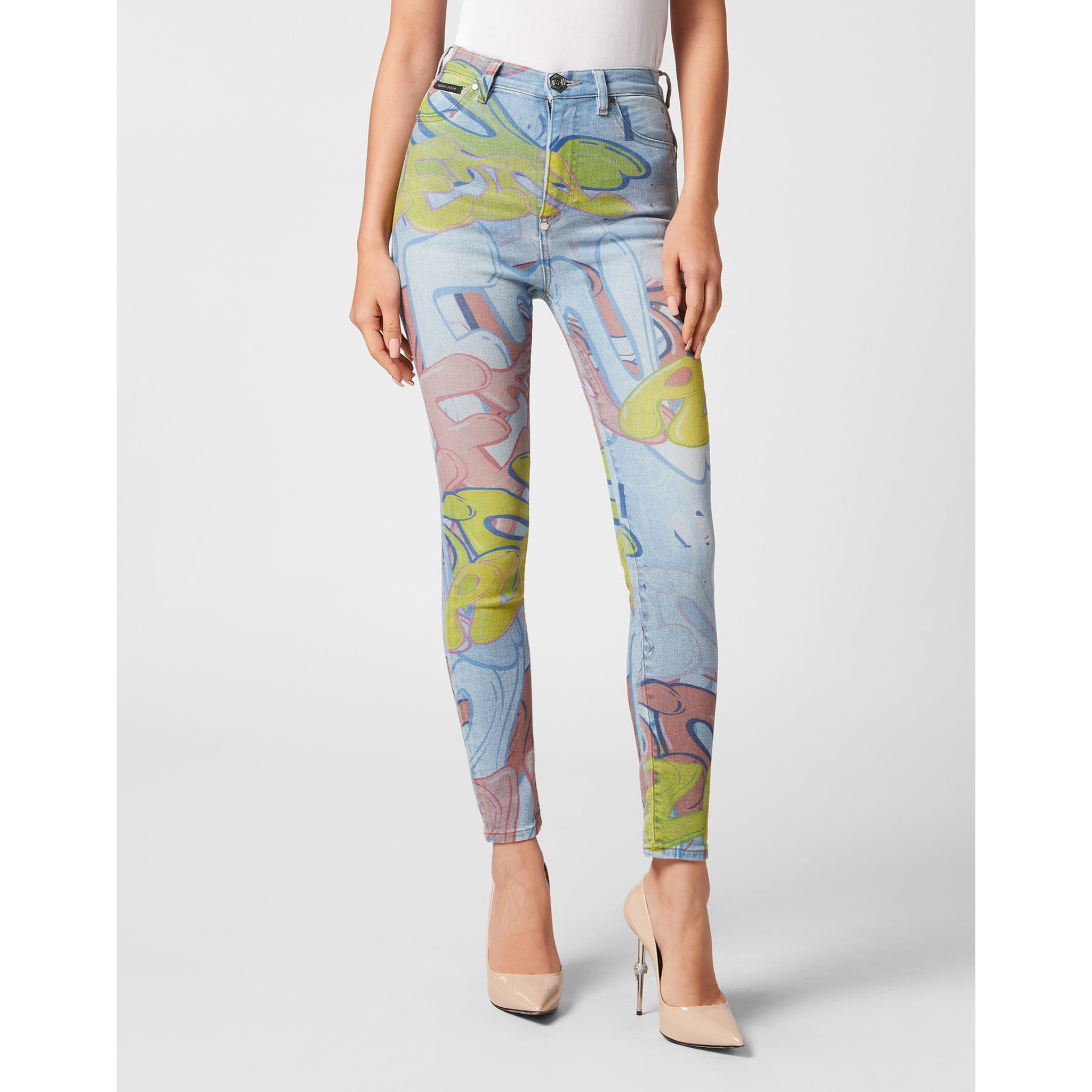 PHILIPP PLEIN Super High Waist Jegging BOMBING GRAFFITI