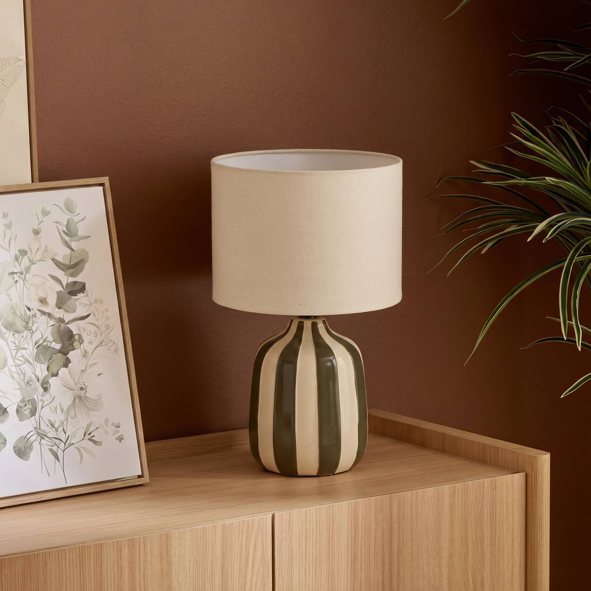 Lampe cylindrique Vilma H.41,5cm vert rayé