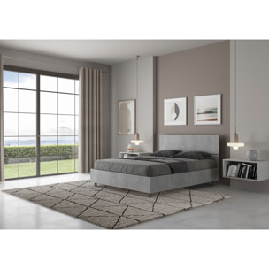 Lit double sans sommier 140x200 tête de lit droite gris béton Demas