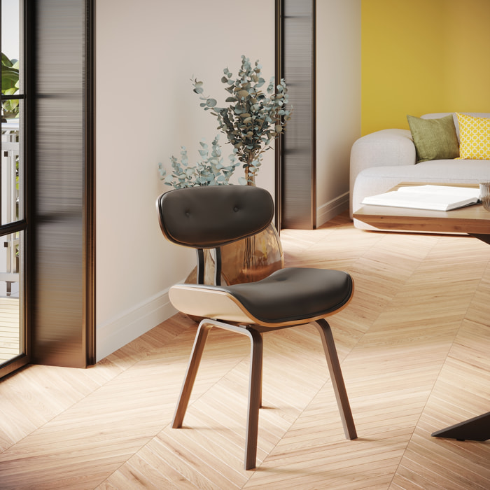 Chaise en PU noir et pieds en bois plié - Pétrus