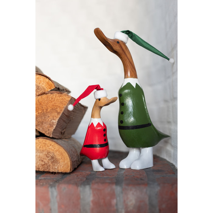 J-Line figurine Canard Chapeau - bois - vert/rouge - large - 2 pièces