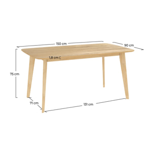 Table rectangulaire 6 personnes en bois clair 150 cm - Oman