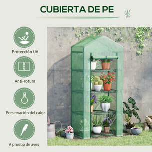 Invernadero de Jardín con 4 Estantes y Cubierta de PE Cultivo de Plantas Verde