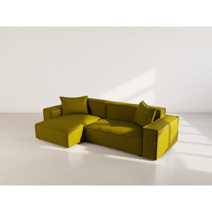 Atlas - Canapé d'angle réversible 4 places en velours texturé - Vert Olive
