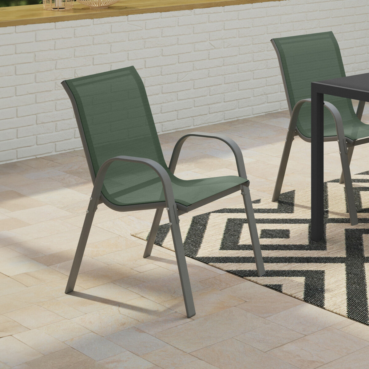 Chaises de jardin empilables textilène vert - lot de 6